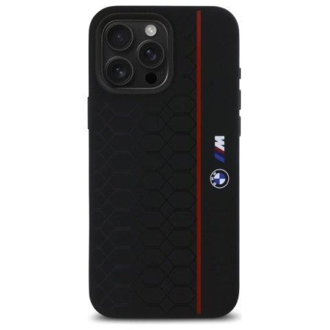 Etui BMW Silicone Hexagon Red Line MagSafe na iPhone 16 Pro Max - czarne Etui BMW Silicone Hexagon Red Line MagSafe na iPhone 16 Pro Max - czarne