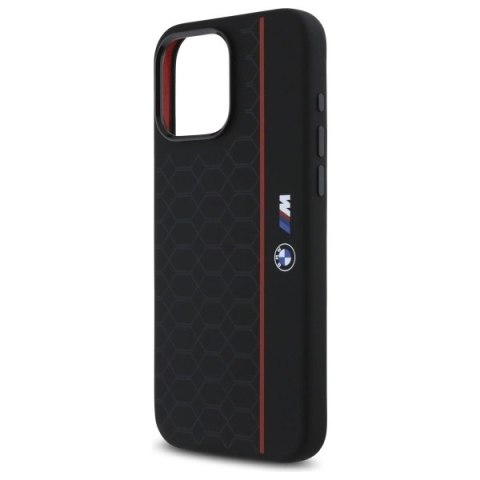 Etui BMW Silicone Hexagon Red Line MagSafe na iPhone 16 Pro Max - czarne Etui BMW Silicone Hexagon Red Line MagSafe na iPhone 16 Pro Max - czarne