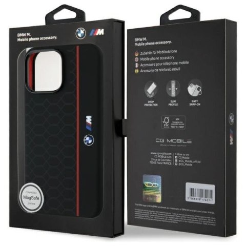 Etui BMW Silicone Hexagon Red Line MagSafe na iPhone 16 Pro Max - czarne Etui BMW Silicone Hexagon Red Line MagSafe na iPhone 16 Pro Max - czarne