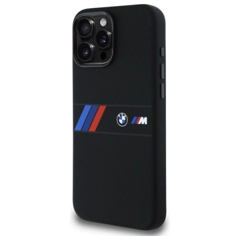 Etui BMW Silicone Middle Stripe MagSafe na iPhone 16 Pro Max - czarne Etui BMW Silicone Middle Stripe MagSafe na iPhone 16 Pro Max - czarne