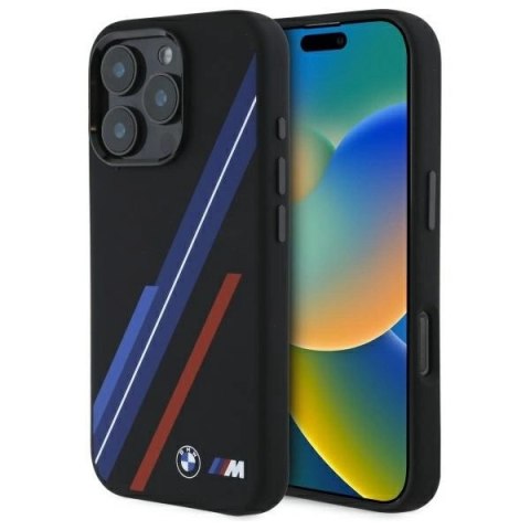 Etui BMW Silicone Random Lines MagSafe na iPhone 16 Pro - czarne Etui BMW Silicone Random Lines MagSafe na iPhone 16 Pro - czarne