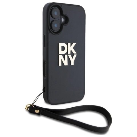 Etui DKNY Wrist Strap Stock Logo na iPhone 16 - czarne Etui DKNY Wrist Strap Stock Logo na iPhone 16 - czarne