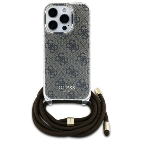 Etui Guess Crossbody Cord 4G Print na iPhone 16 Pro - brązowe Etui Guess Crossbody Cord 4G Print na iPhone 16 Pro - brązowe