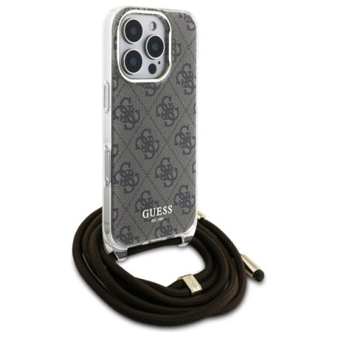 Etui Guess Crossbody Cord 4G Print na iPhone 16 Pro - brązowe Etui Guess Crossbody Cord 4G Print na iPhone 16 Pro - brązowe