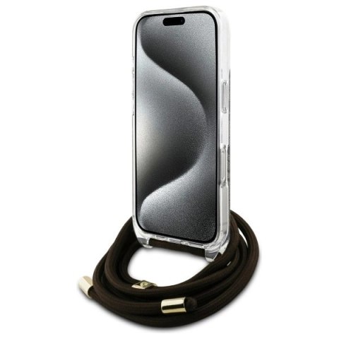 Etui Guess Crossbody Cord 4G Print na iPhone 16 Pro - brązowe Etui Guess Crossbody Cord 4G Print na iPhone 16 Pro - brązowe