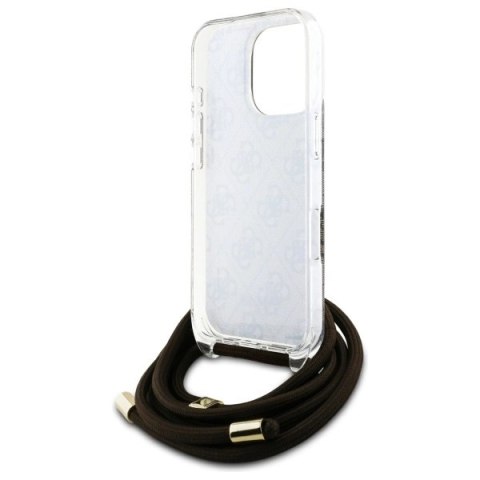 Etui Guess Crossbody Cord 4G Print na iPhone 16 Pro - brązowe Etui Guess Crossbody Cord 4G Print na iPhone 16 Pro - brązowe
