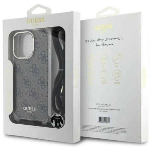 Etui Guess Crossbody Cord 4G Print na iPhone 16 Pro - brązowe Etui Guess Crossbody Cord 4G Print na iPhone 16 Pro - brązowe