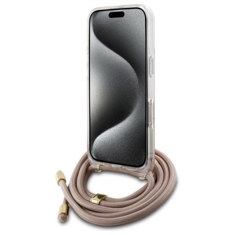 Etui Guess Crossbody Cord 4G Print na iPhone 16 - różowe Etui Guess Crossbody Cord 4G Print na iPhone 16 - różowe