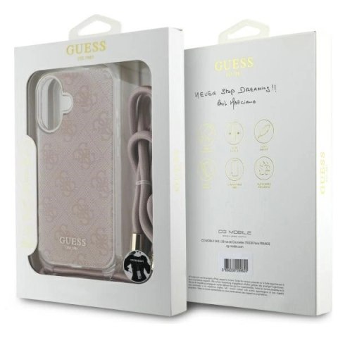 Etui Guess Crossbody Cord 4G Print na iPhone 16 - różowe Etui Guess Crossbody Cord 4G Print na iPhone 16 - różowe