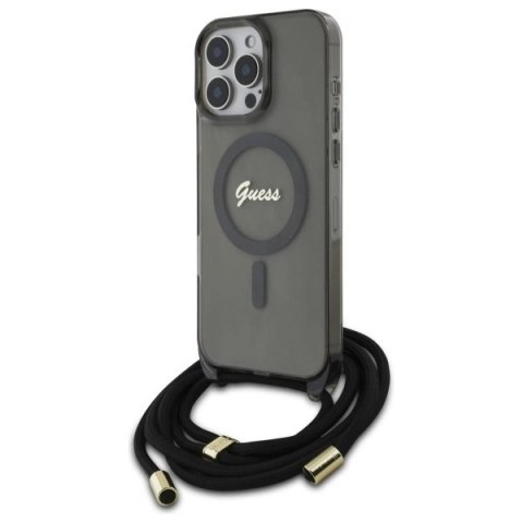 Etui Guess Crossbody Cord Script MagSafe na iPhone 16 Pro - czarne Etui Guess Crossbody Cord Script MagSafe na iPhone 16 Pro - czarne
