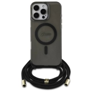 Etui Guess Crossbody Cord Script MagSafe na iPhone 16 Pro - czarne