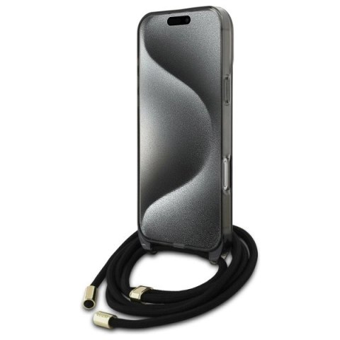 Etui Guess Crossbody Cord Script MagSafe na iPhone 16 Pro - czarne Etui Guess Crossbody Cord Script MagSafe na iPhone 16 Pro - czarne