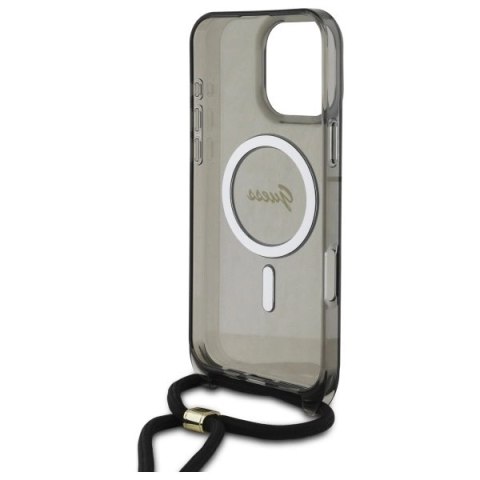 Etui Guess Crossbody Cord Script MagSafe na iPhone 16 Pro - czarne Etui Guess Crossbody Cord Script MagSafe na iPhone 16 Pro - czarne