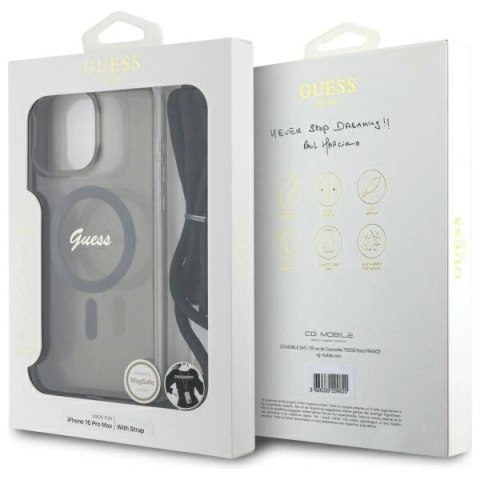 Etui Guess Crossbody Cord Script MagSafe na iPhone 16 Pro - czarne Etui Guess Crossbody Cord Script MagSafe na iPhone 16 Pro - czarne
