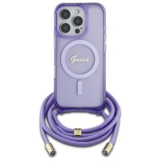 Etui Guess Crossbody Cord Script MagSafe na iPhone 16 Pro - fioletowe