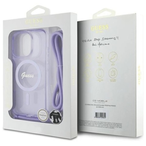 Etui Guess Crossbody Cord Script MagSafe na iPhone 16 Pro - fioletowe Etui Guess Crossbody Cord Script MagSafe na iPhone 16 Pro - fioletowe