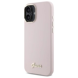Etui Guess Silicone Script Metal Logo & Frame na iPhone 16 - różowe