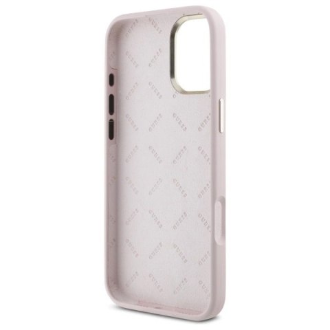 Etui Guess Silicone Script Metal Logo & Frame na iPhone 16 - różowe Etui Guess Silicone Script Metal Logo & Frame na iPhone 16 - różowe
