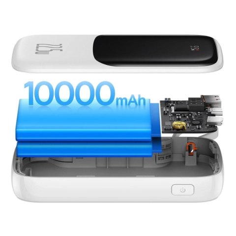 Baseus Qpow Digital Display powerbank z szybkim ładowaniem 10000mAh 22,5W QC/PD/SCP/FCP z wbudowanym kablem USB-C biały Baseus Qpow Digital Display powerbank z szybkim ładowaniem 10000mAh 22,5W QC/PD/SCP/FCP z wbudowanym kablem USB-C biały