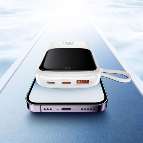 Baseus Qpow Digital Display powerbank z szybkim ładowaniem 10000mAh 22,5W QC/PD/SCP/FCP z wbudowanym kablem USB-C biały Baseus Qpow Digital Display powerbank z szybkim ładowaniem 10000mAh 22,5W QC/PD/SCP/FCP z wbudowanym kablem USB-C biały