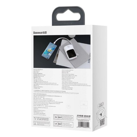 Baseus Qpow Digital Display powerbank z szybkim ładowaniem 10000mAh 22,5W QC/PD/SCP/FCP z wbudowanym kablem USB-C biały Baseus Qpow Digital Display powerbank z szybkim ładowaniem 10000mAh 22,5W QC/PD/SCP/FCP z wbudowanym kablem USB-C biały