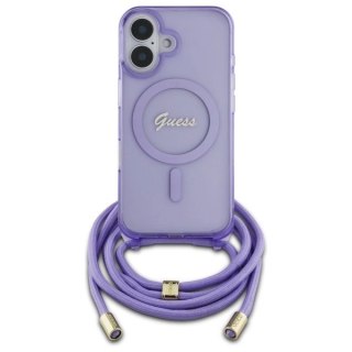 Etui Guess Crossbody Cord Script MagSafe na iPhone 16 - fioletowe