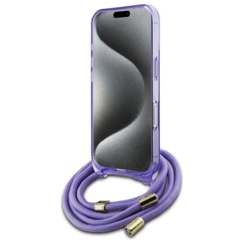 Etui Guess Crossbody Cord Script MagSafe na iPhone 16 - fioletowe Etui Guess Crossbody Cord Script MagSafe na iPhone 16 - fioletowe