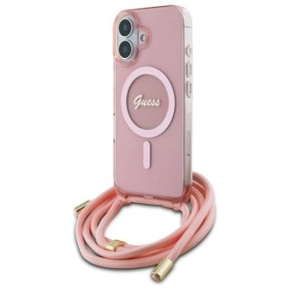 Etui Guess Crossbody Cord Script MagSafe na iPhone 16 - różowe