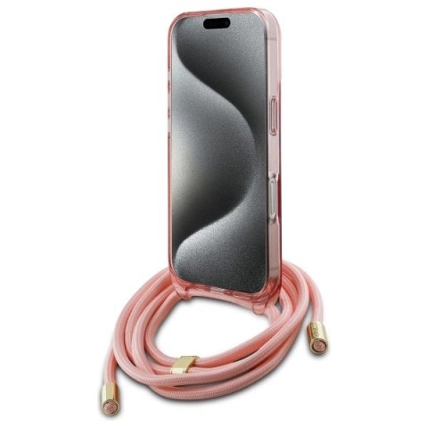 Etui Guess Crossbody Cord Script MagSafe na iPhone 16 - różowe Etui Guess Crossbody Cord Script MagSafe na iPhone 16 - różowe