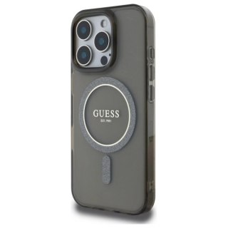 Etui Guess IML Glitter Circle MagSafe na iPhone 16 Pro Max - czarne