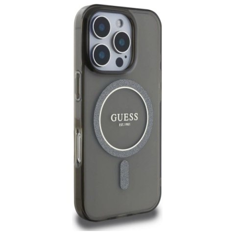 Etui Guess IML Glitter Circle MagSafe na iPhone 16 Pro Max - czarne Etui Guess IML Glitter Circle MagSafe na iPhone 16 Pro Max - czarne