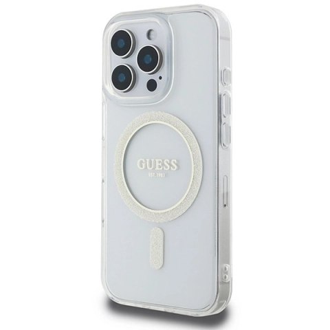 Etui Guess IML Glitter Circle MagSafe na iPhone 16 Pro Max - przezroczyste Etui Guess IML Glitter Circle MagSafe na iPhone 16 Pro Max - przezroczyste
