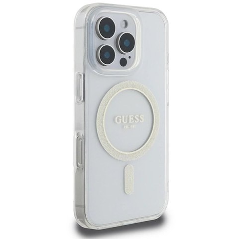 Etui Guess IML Glitter Circle MagSafe na iPhone 16 Pro Max - przezroczyste Etui Guess IML Glitter Circle MagSafe na iPhone 16 Pro Max - przezroczyste