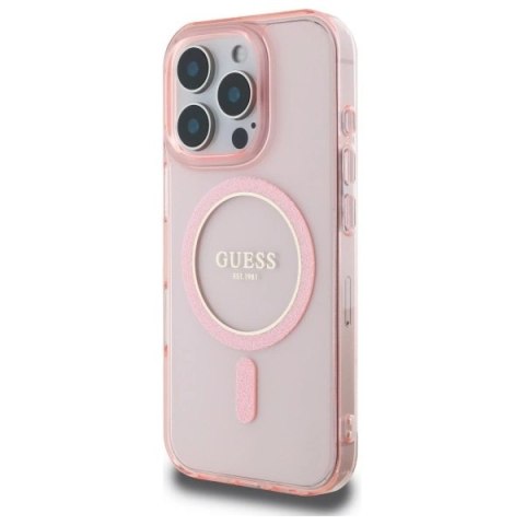 Etui Guess IML Glitter Circle MagSafe na iPhone 16 Pro Max - różowe Etui Guess IML Glitter Circle MagSafe na iPhone 16 Pro Max - różowe