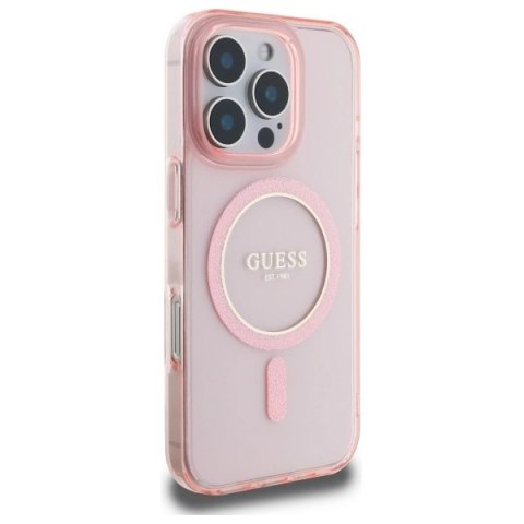 Etui Guess IML Glitter Circle MagSafe na iPhone 16 Pro Max - różowe Etui Guess IML Glitter Circle MagSafe na iPhone 16 Pro Max - różowe