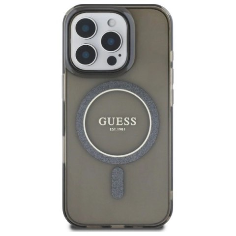 Etui Guess IML Glitter Circle MagSafe na iPhone 16 Pro - czarne