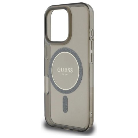 Etui Guess IML Glitter Circle MagSafe na iPhone 16 Pro - czarne