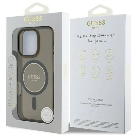 Etui Guess IML Glitter Circle MagSafe na iPhone 16 Pro - czarne