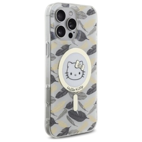 Etui Hello Kitty IML Golden Leaves MagSafe na iPhone 16 Pro Max - białe Etui Hello Kitty IML Golden Leaves MagSafe na iPhone 16 Pro Max - białe