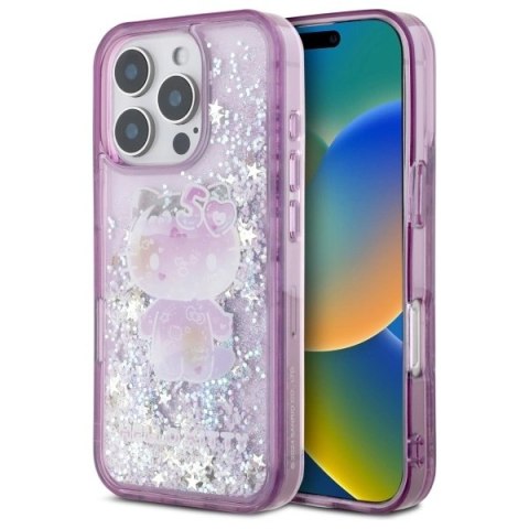 Etui Hello Kitty Liquid Glitter 50TH Anniversary Party na iPhone 16 Pro Max - fioletowe Etui Hello Kitty Liquid Glitter 50TH Anniversary Party na iPhone 16 Pro Max - fioletowe