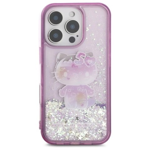 Etui Hello Kitty Liquid Glitter 50TH Anniversary Party na iPhone 16 Pro - fioletowe Etui Hello Kitty Liquid Glitter 50TH Anniversary Party na iPhone 16 Pro - fioletowe