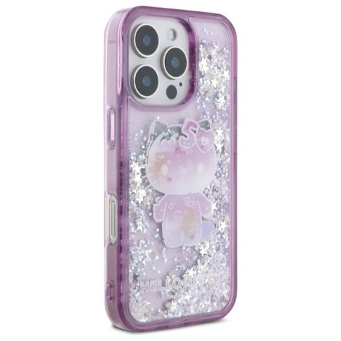 Etui Hello Kitty Liquid Glitter 50TH Anniversary Party na iPhone 16 Pro - fioletowe Etui Hello Kitty Liquid Glitter 50TH Anniversary Party na iPhone 16 Pro - fioletowe