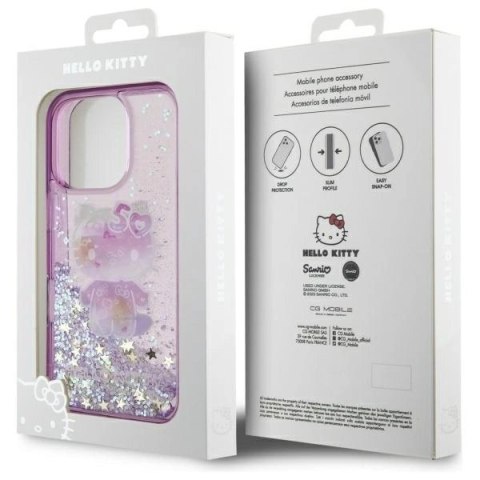Etui Hello Kitty Liquid Glitter 50TH Anniversary Party na iPhone 16 Pro - fioletowe Etui Hello Kitty Liquid Glitter 50TH Anniversary Party na iPhone 16 Pro - fioletowe