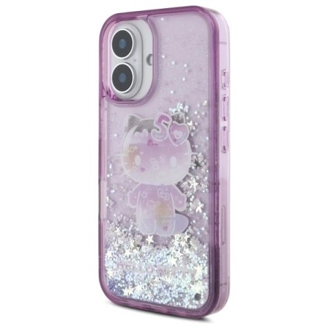 Etui Hello Kitty Liquid Glitter 50TH Anniversary Party na iPhone 16 - fioletowe Etui Hello Kitty Liquid Glitter 50TH Anniversary Party na iPhone 16 - fioletowe