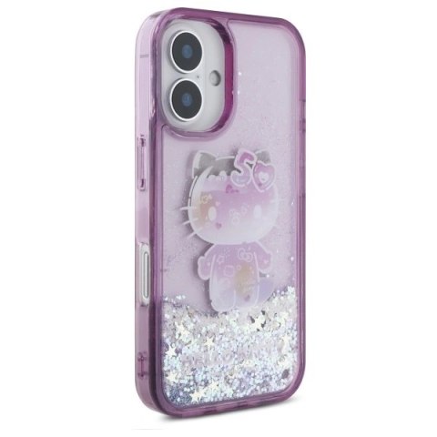 Etui Hello Kitty Liquid Glitter 50TH Anniversary Party na iPhone 16 - fioletowe Etui Hello Kitty Liquid Glitter 50TH Anniversary Party na iPhone 16 - fioletowe