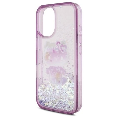 Etui Hello Kitty Liquid Glitter 50TH Anniversary Party na iPhone 16 - fioletowe Etui Hello Kitty Liquid Glitter 50TH Anniversary Party na iPhone 16 - fioletowe