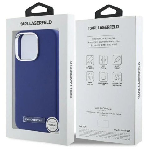 Etui Karl Lagerfeld FW Metal Plate MagSafe na iPhone 16 Pro Max - niebieskie