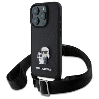 Etui Karl Lagerfeld Saffiano Karl&Choupette Metal Pin CBDY Strap na iPhone 16 Pro Max - czarne