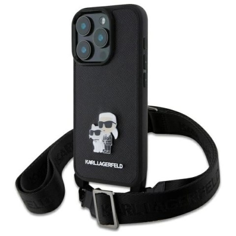 Etui Karl Lagerfeld Saffiano Karl&Choupette Metal Pin CBDY Strap na iPhone 16 Pro Max - czarne Etui Karl Lagerfeld Saffiano Karl&Choupette Metal Pin CBDY Strap na iPhone 16 Pro Max - czarne