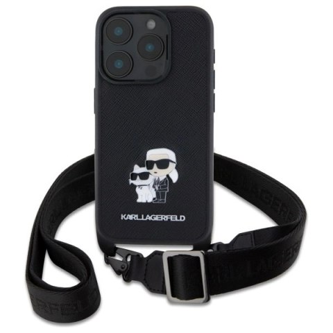 Etui Karl Lagerfeld Saffiano Karl&Choupette Metal Pin CBDY Strap na iPhone 16 Pro Max - czarne Etui Karl Lagerfeld Saffiano Karl&Choupette Metal Pin CBDY Strap na iPhone 16 Pro Max - czarne